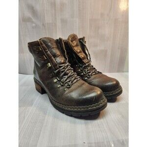 Born Concepts Chunky Boots Womens Size 8 Brown Leather Biker Lace Up Block Heel